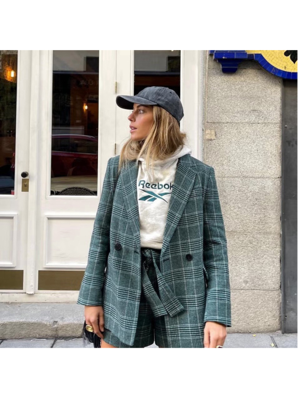 House of Harlow Blazer Jacket Green Tartan Plaid Double Breasted Wool XS - Picture 5 of 14